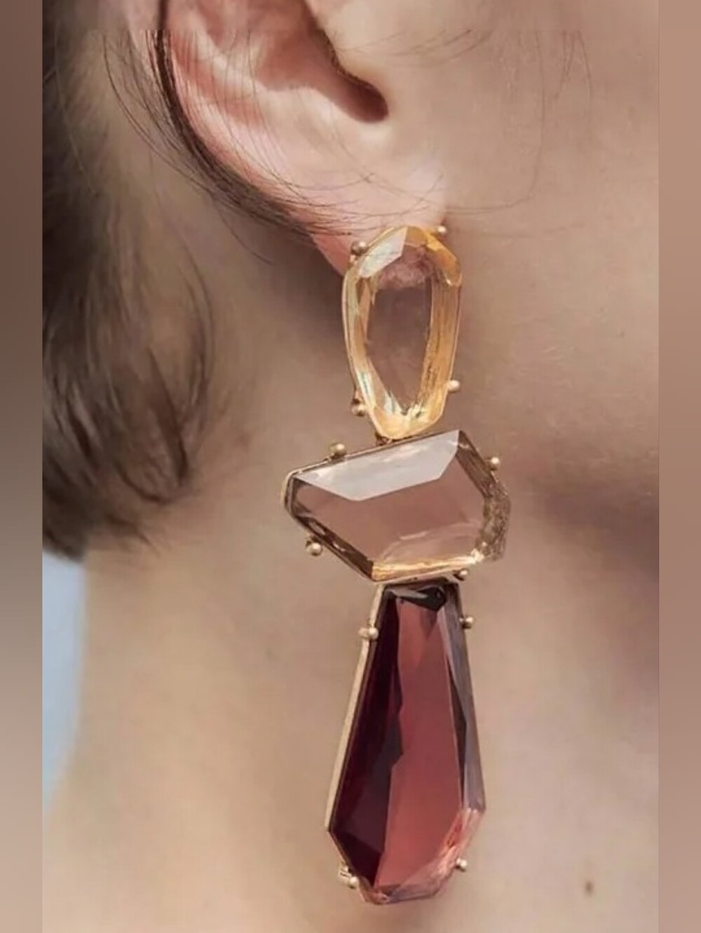 Commense Vintage Geometric Drop Crystal Earrings in Light Brown